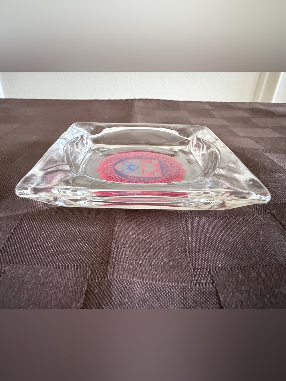 Vintage University of Pennsylvania UPenn Square Glass Ashtray. Tobacciana